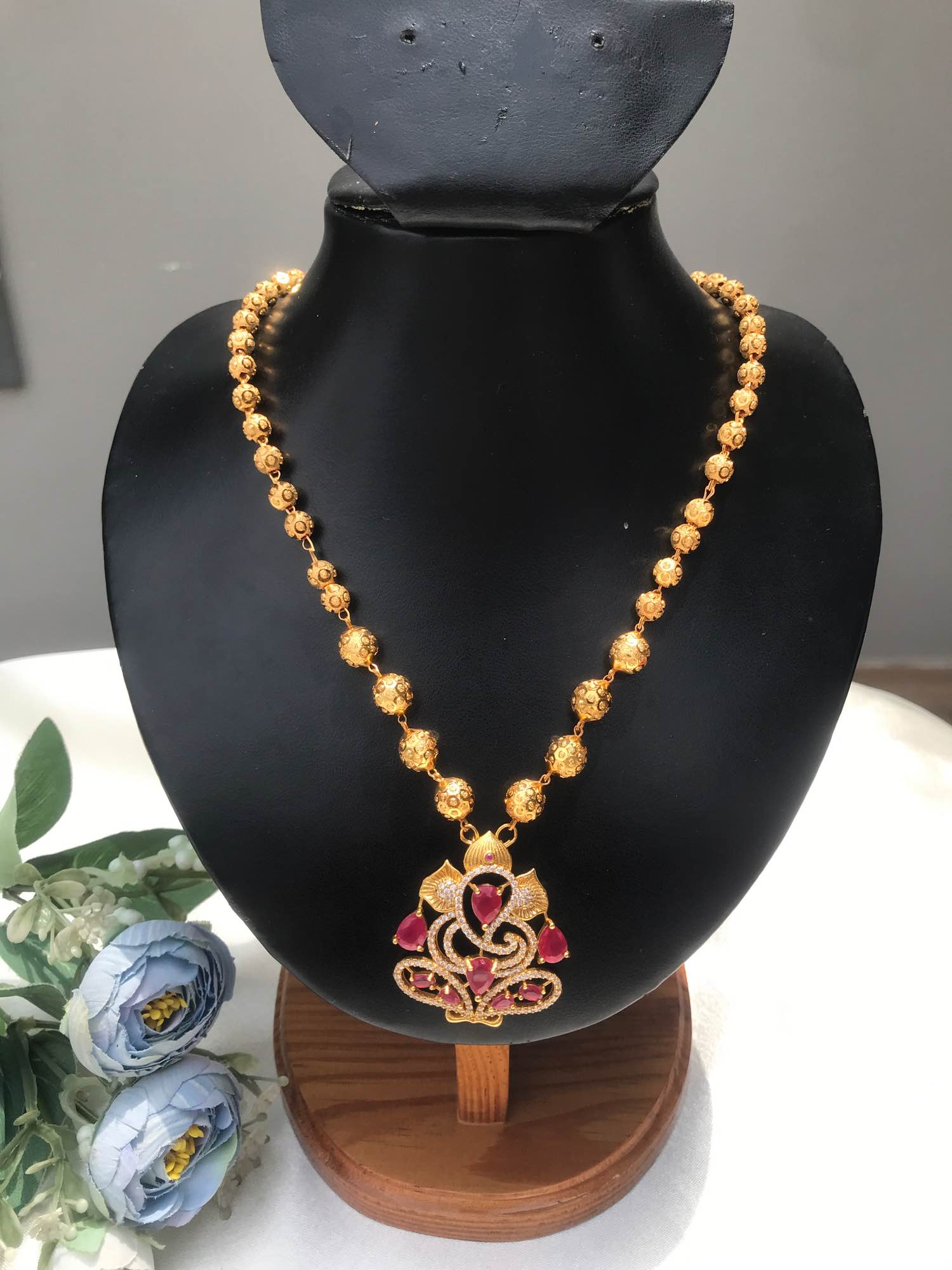 Jewels Of Nepal Long Gold Plated And Ruby Beaded Necklace For Women - Image 2