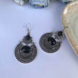 Jewels Of Nepal Oxidized Silver Antique Hoop design Drop Earring For Women