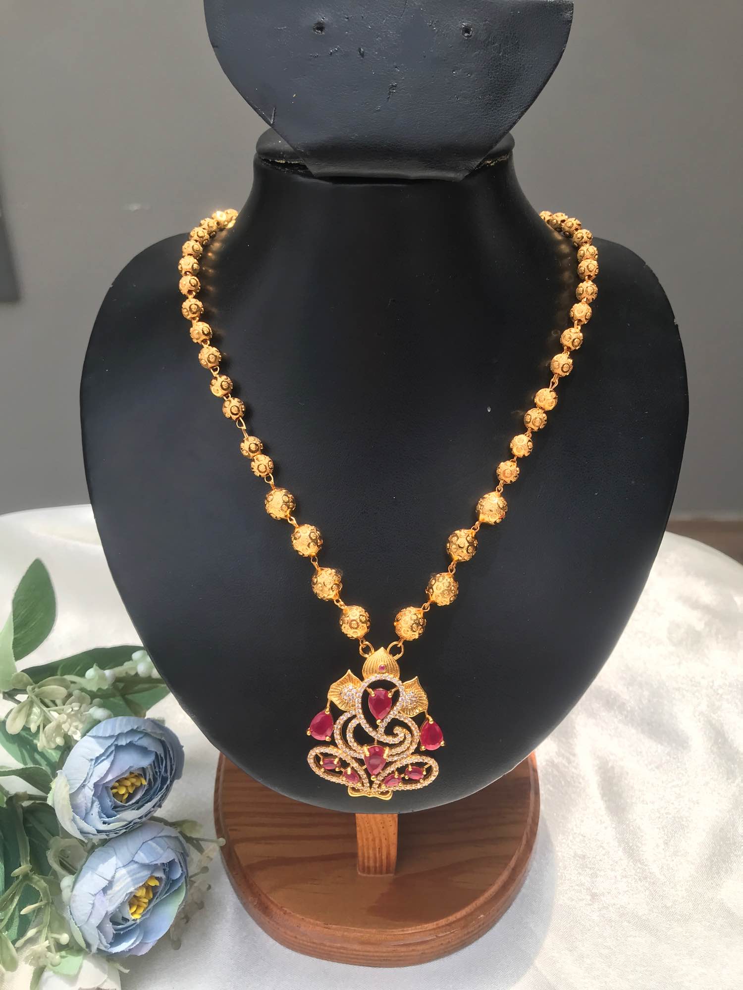 Jewels Of Nepal Long Gold Plated And Ruby Beaded Necklace For Women