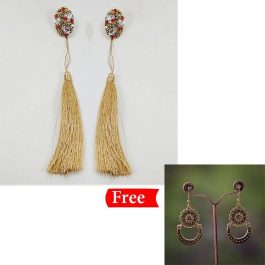 Golden Tasseled Stone Embellished Earring (Te_007) - Free Hook Earring