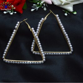 Jewels of Nepal Simulated Pearls Beaded Triangular Hoop Earrings for Women