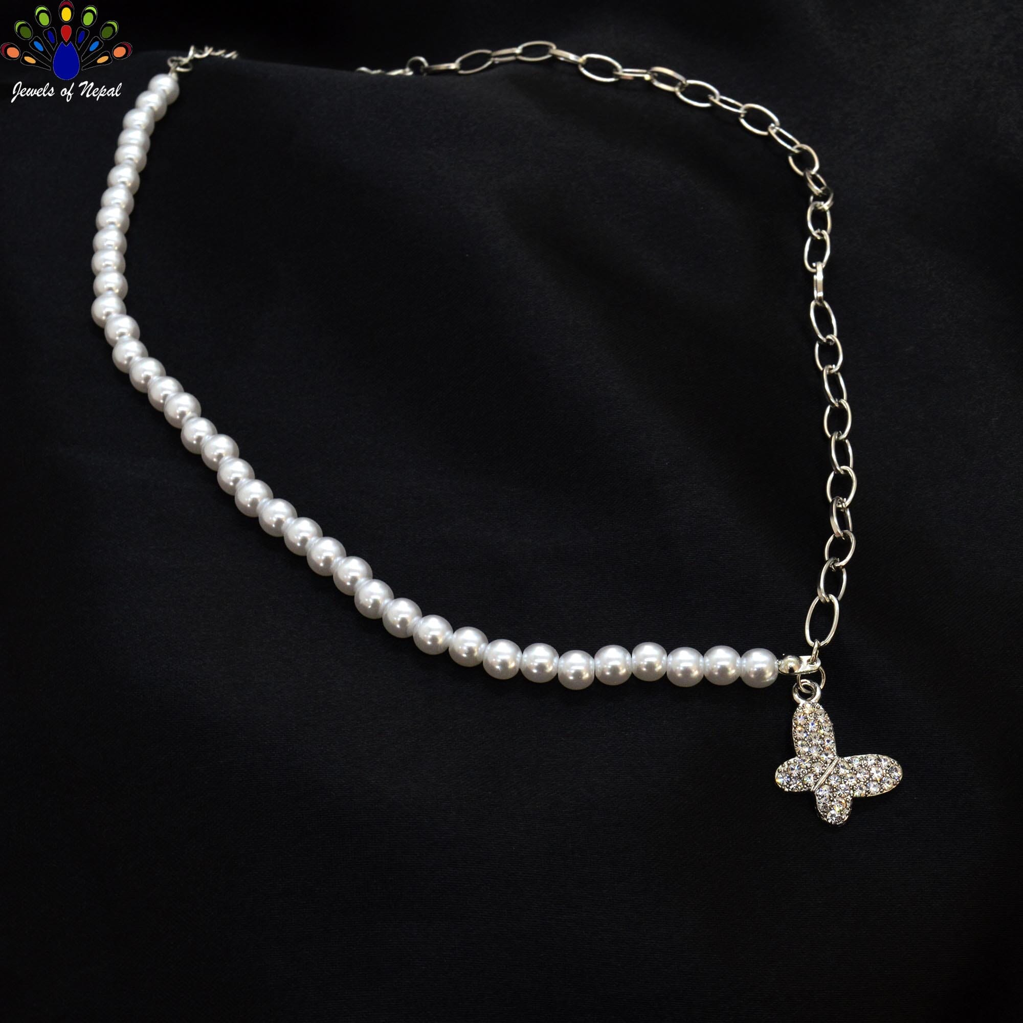 Jewels of Nepal Butterfly Pendant and Faux Pearl Chain for Women - Image 2