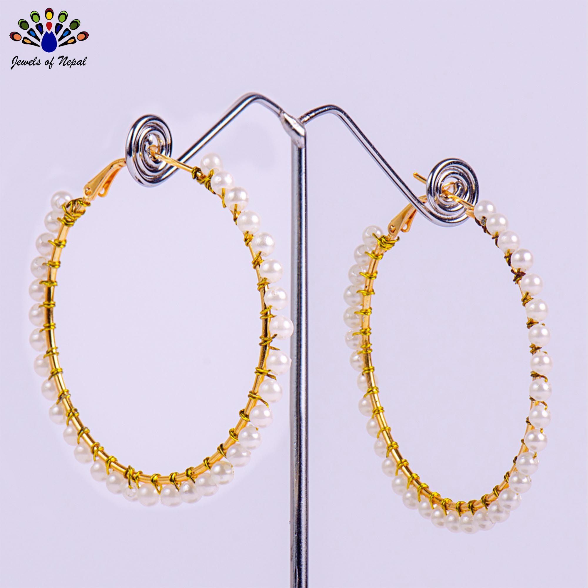 Faux Moti Beaded Hoop Style Earrings For Women-Jewels of Nepal - Image 2