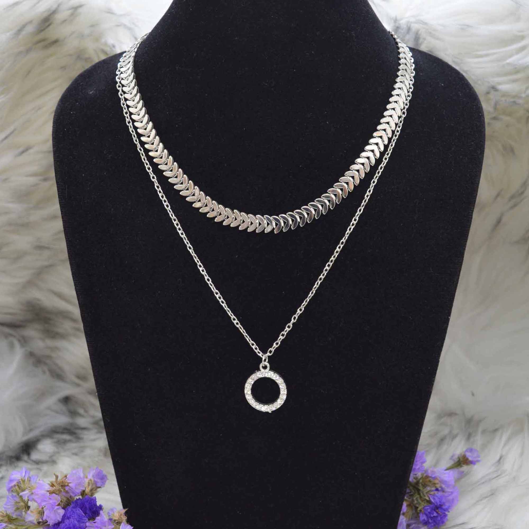 Jewels of Nepal Circular Pendant Layered Choker Necklace / Chain for Women