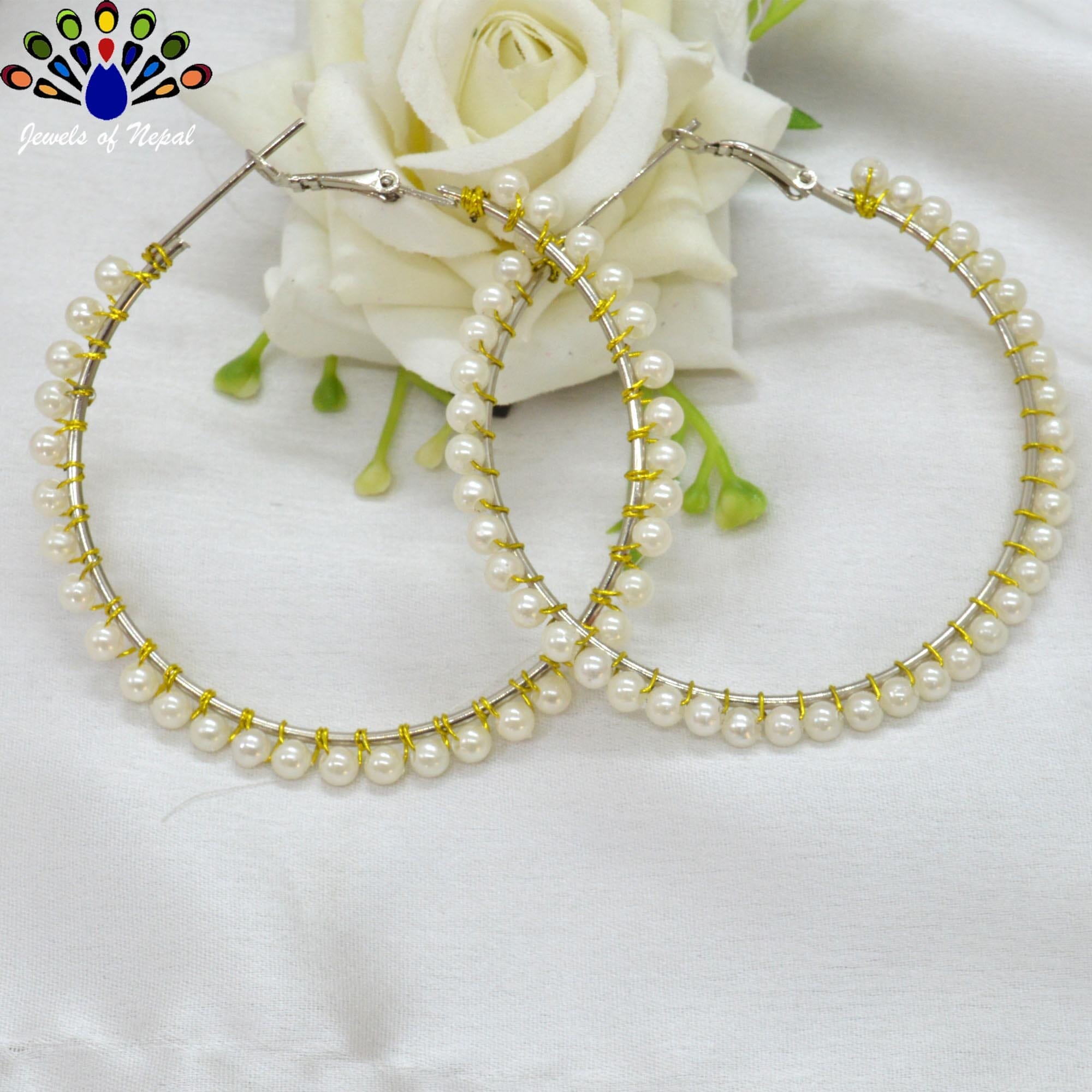 Faux Moti Beaded Hoop Style Earrings For Women-Jewels of Nepal