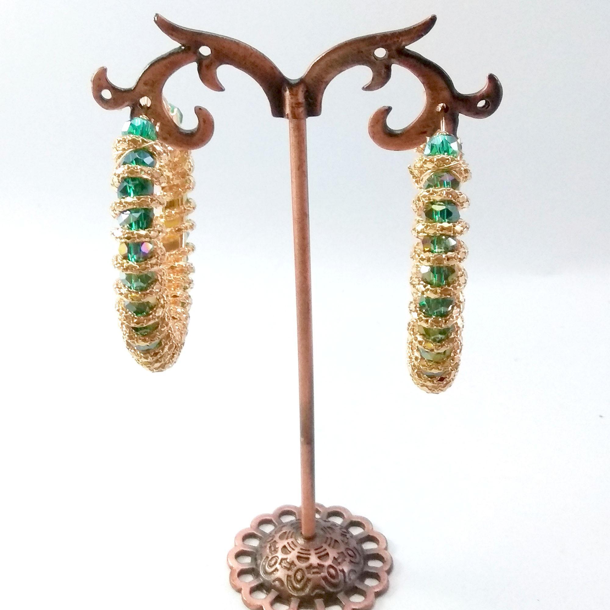 Crystal Beaded Spiral Hoop Earrings For Women - Image 2
