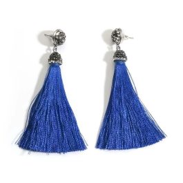 Blue Tassel Stone Embellished Earrings For Women