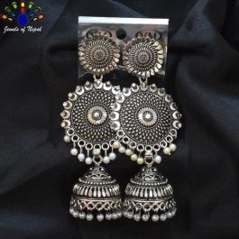 Jewels of Nepal Oxidized Toned Pinjada Drop Earrings For Women