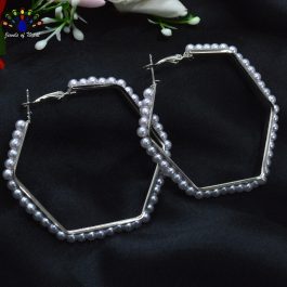 Jewels of Nepal Simulated Pearls Beaded Hexagonal Hoop Earrings for Women