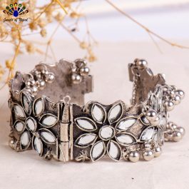 Silver Toned Faux Moonstone Adorned Bracelet For Women-Jewels of Nepal