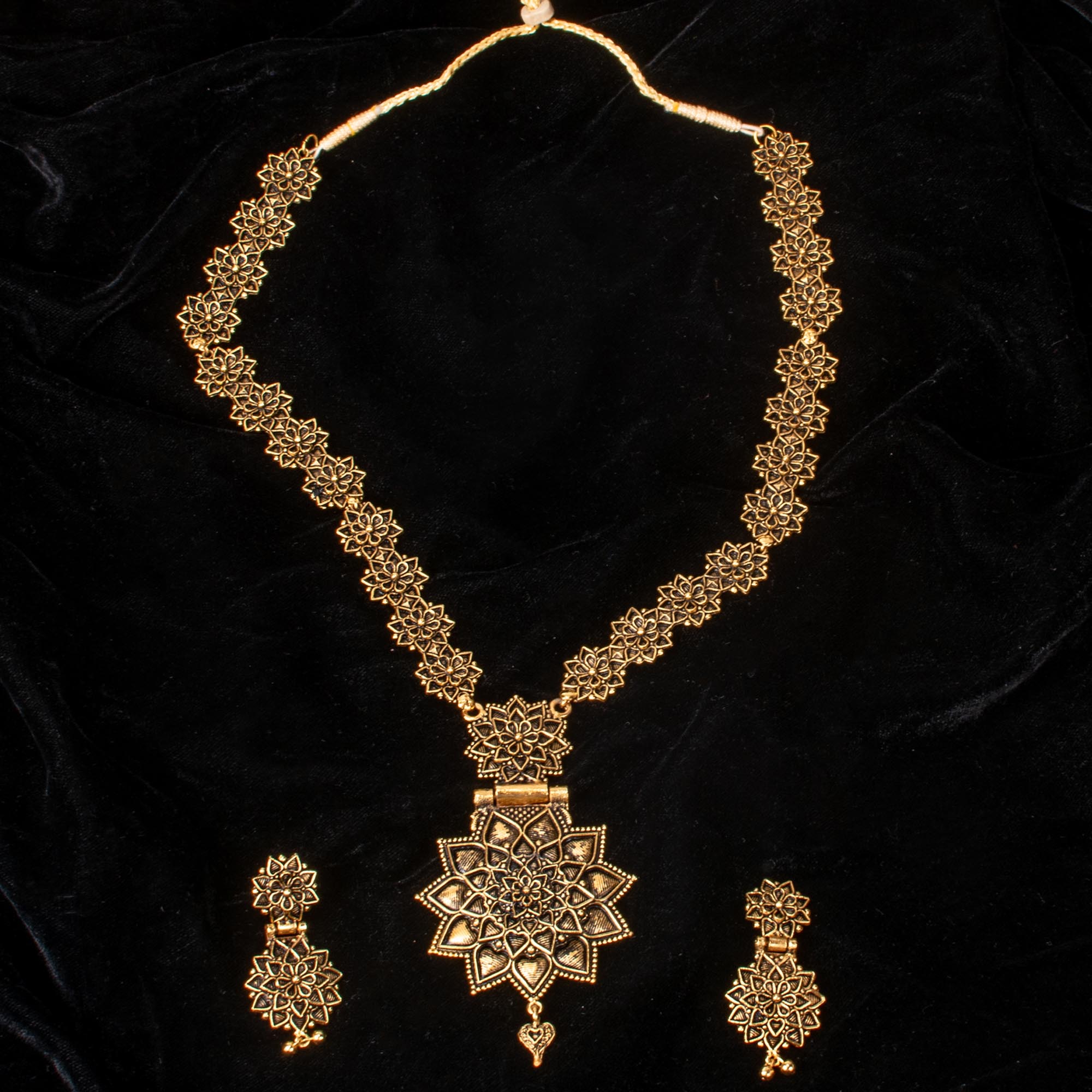 Jewels of Nepal Golden Oxidized Long Necklace & Earrings Set for Women | Necklace & Earring Set For Women - Image 2