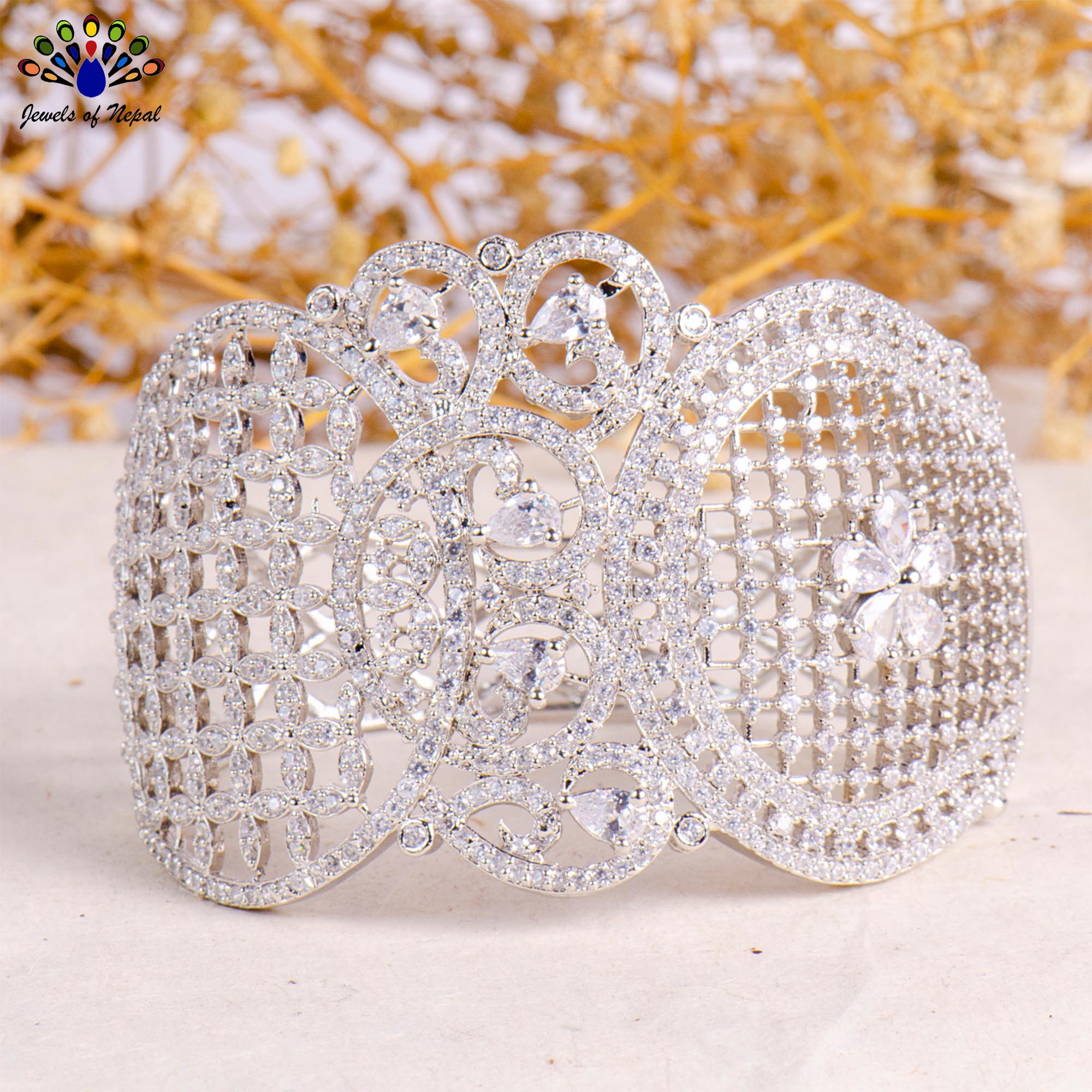 White American Diamond Stone Studded Bracelet for Women- Jewels of Nepal - Image 2