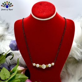 White/Black Potey Beaded Faux Moti and Stoned Mangalsutra Style Mala by Jewels of Nepal