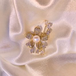 Jewels Of Nepal Australian Diamond Floral Original Pearl Brooch Pin For Women
