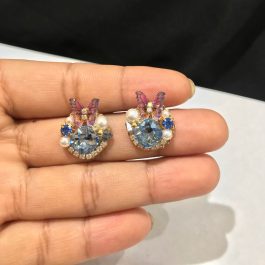Jewels Of Nepal Rainbow Crystal Flower Korean Earring For Women
