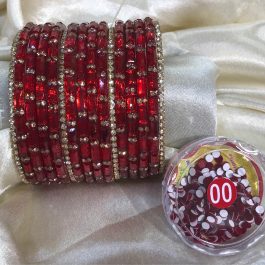 Jewels of Nepal Shrawan / Teej Unbreakable Deep Red Glass Bangles Set with Free Tika for Women