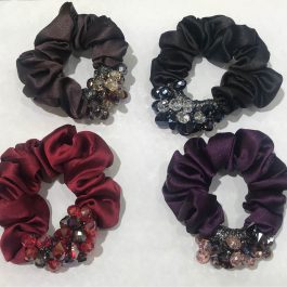 Jewels Of Nepal Crystal Beaded Satin Hair Scrunchies For Women
