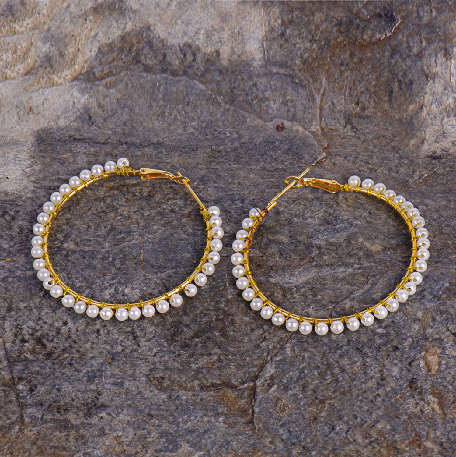 Faux Moti Beaded Hoop Style Earrings For Women-Jewels of Nepal - Image 4
