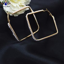 Jewels of Nepal Simulated Pearls Beaded Square Hoop Earrings for Women