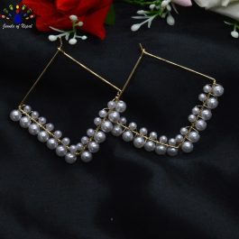 Jewels of Nepal Simulated Pearls Beaded Rhombus Shaped Hoop Earrings for Women