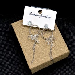 Silver Faux Crystal Clustered Chain Drop Earrings