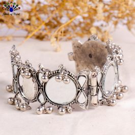 Silver Toned Faux Moonstone Adorned Bracelet For Women-Jewels of Nepal