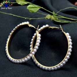 Jewels of Nepal Simulated Pearls Beaded Circular Hoop Earrings for Women