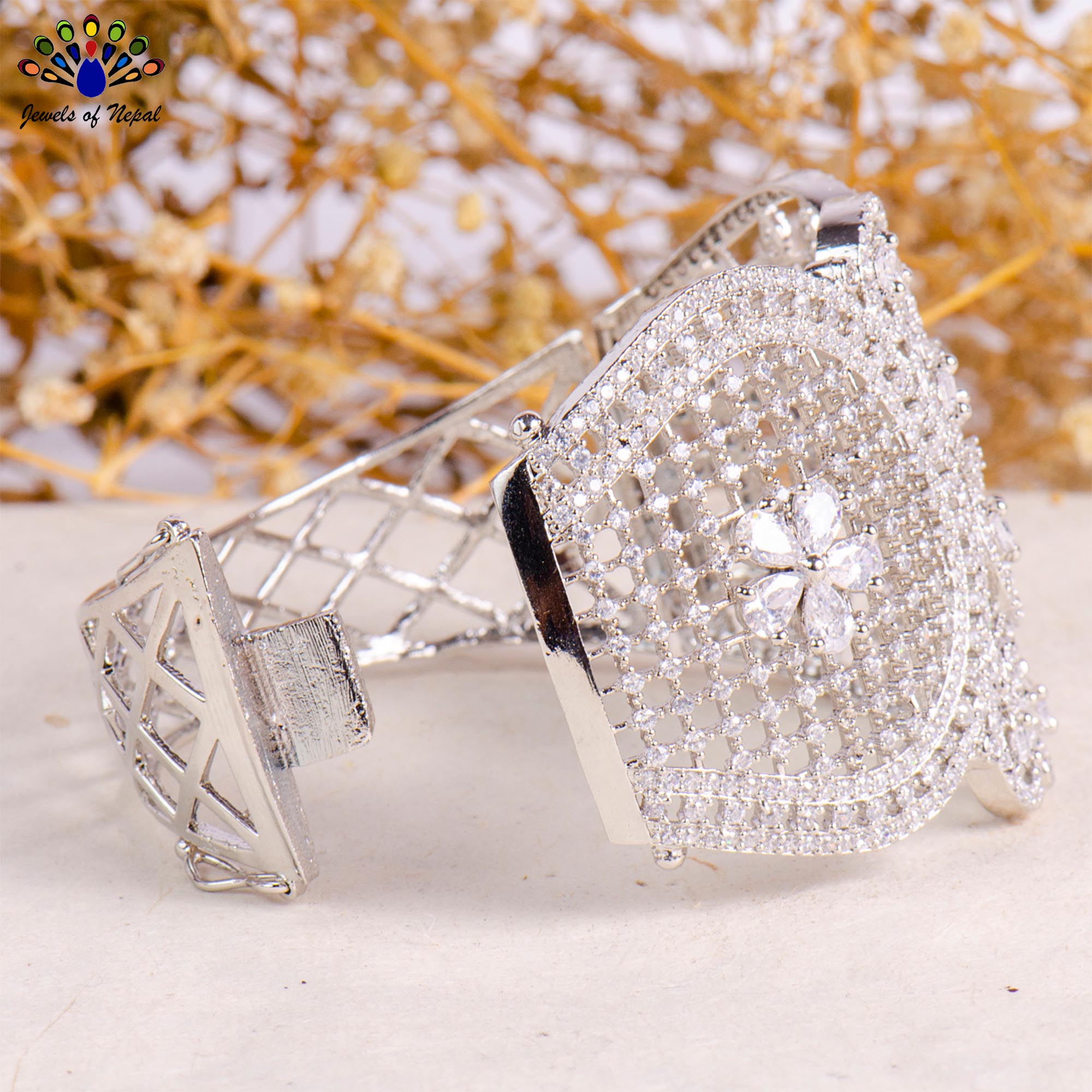 White American Diamond Stone Studded Bracelet for Women- Jewels of Nepal - Image 3