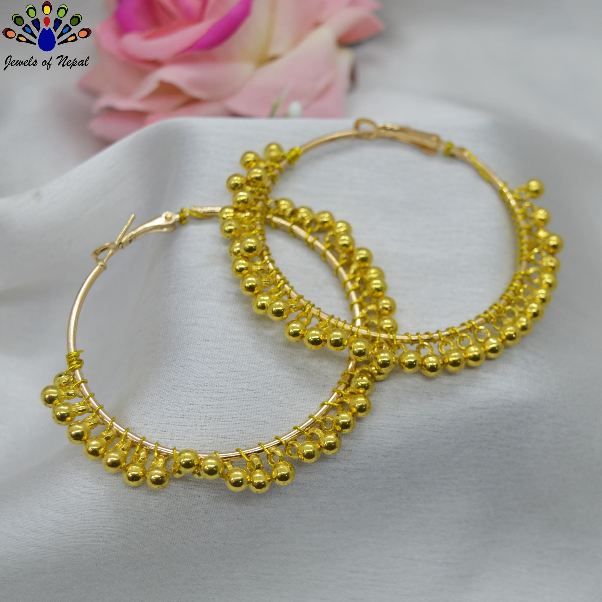 Silver Balls Beaded Hoop Style Earrings For Women- Jewels of Nepal