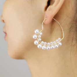 Jewels of Nepal Simulated Pearls Beaded Heart Shaped Hoop Earrings For Women | Brass & Pearl Lightweight Earring For Women
