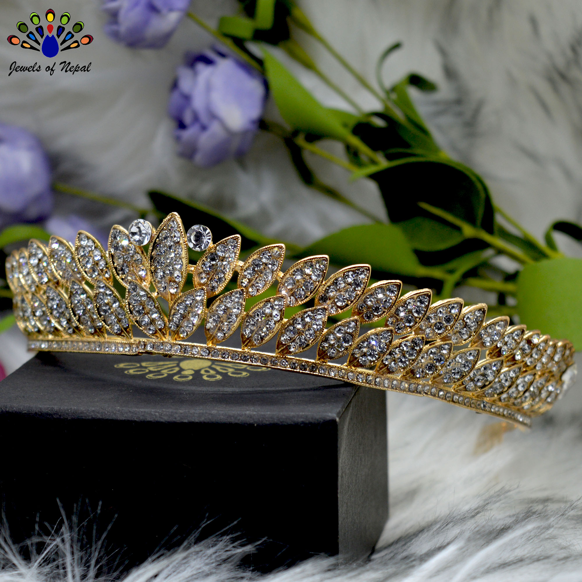 Golden/White Stunning Bridal Tiara Crown/Hair Embellishment For Women - Image 2