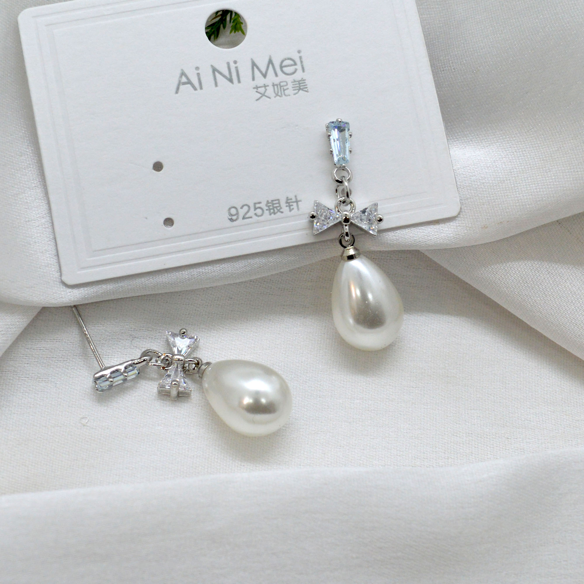 Jewels of Nepal Faux Pearl Dangling Bow Designed Korean Style Earrings For Women - Image 3