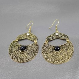 Black Stoned Middle Cut Fish Hook Earrings For Women