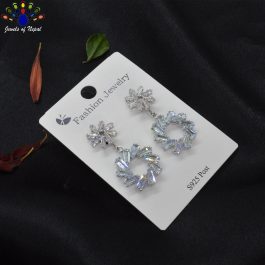 Jewels of Nepal S925 Golden/Silver Stone Studded Floral Top Circular Drop Designed Earrings For Women
