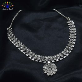 Jewels of Nepal Silver Oxidized Tribal Designed Pendant Necklace (Free Nose Clip)