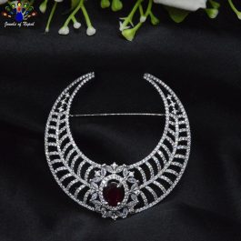 Jewels of Nepal American Diamond Studded Big Crescent Moon Brooch for Women