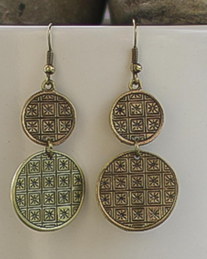 Gold/Silver Patterned Round Earrings For Women - Image 2