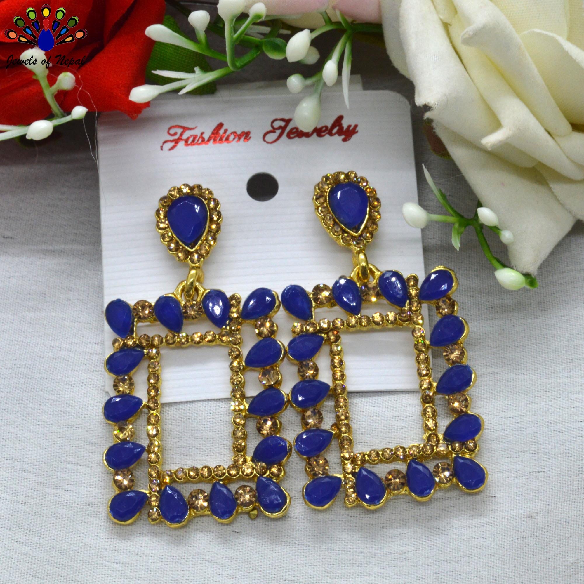 Jewels of Nepal Stone Studded Trendy Medium Party Earrings For Women - Image 2