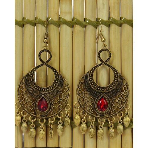 Golden Stone Self Patterned Dangle Earrings For Women - Image 3