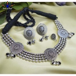 Silver Oxidized Ghungroo Choker Necklace Set by Jewels of Nepal