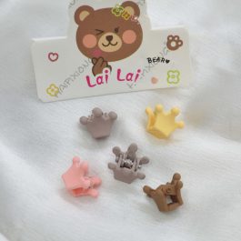Cute Aesthetic Small Crown Hair Clip Set for Kids (Assorted colors)- 5 small clips - Multicolor | Fashion Small Hair Clips For Kids