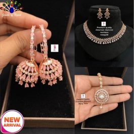Jewels of Nepal American Diamond Set- Necklace, Earrings and Ring Pinjada Earrings with Tika Set for Women