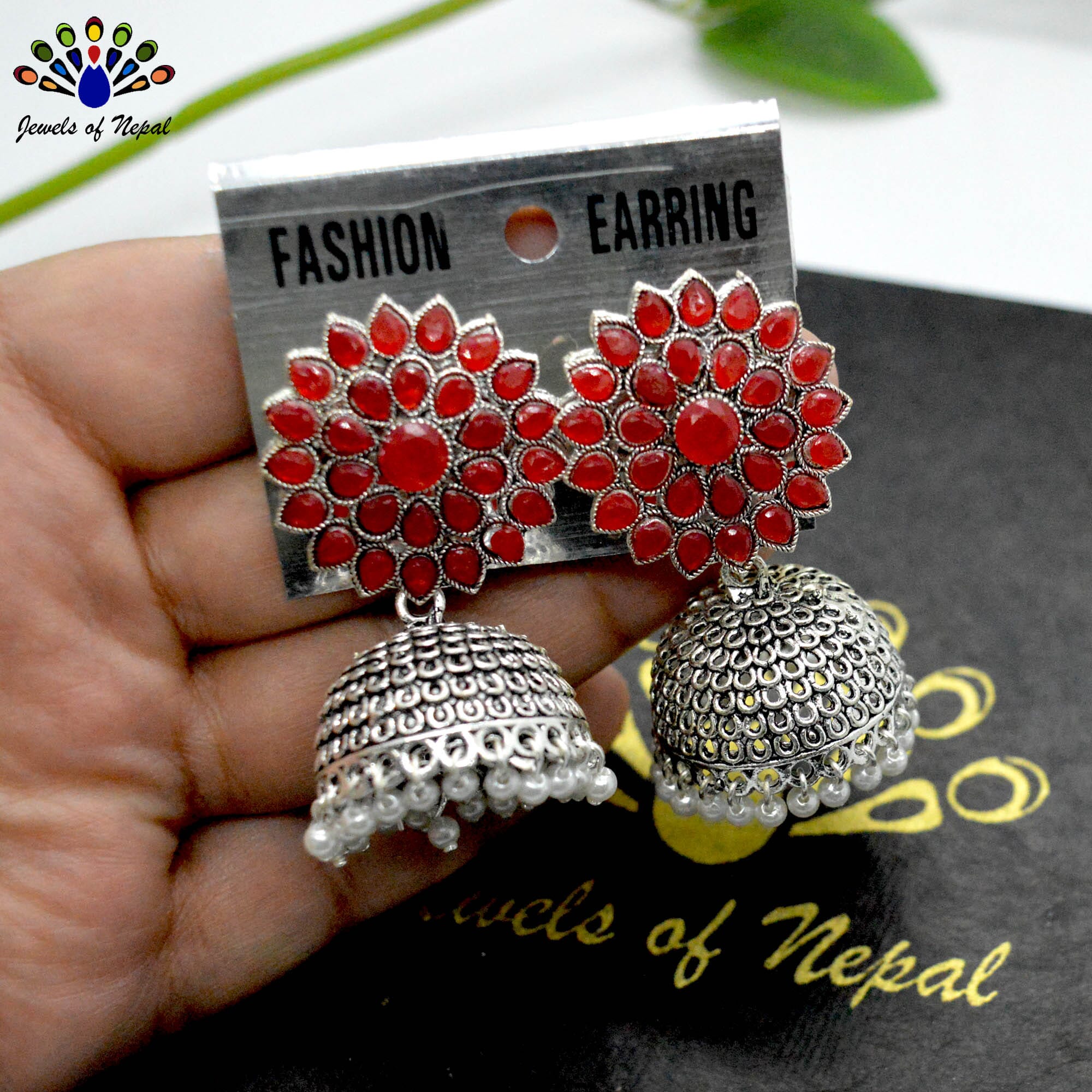 Silver Flower Top Pinjada Earrings by Jewels of Nepal - Image 3