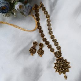 Jewels of Nepal Golden Oxidized Long Necklace & Earrings Set for Women | Necklace & Earring Set For Women