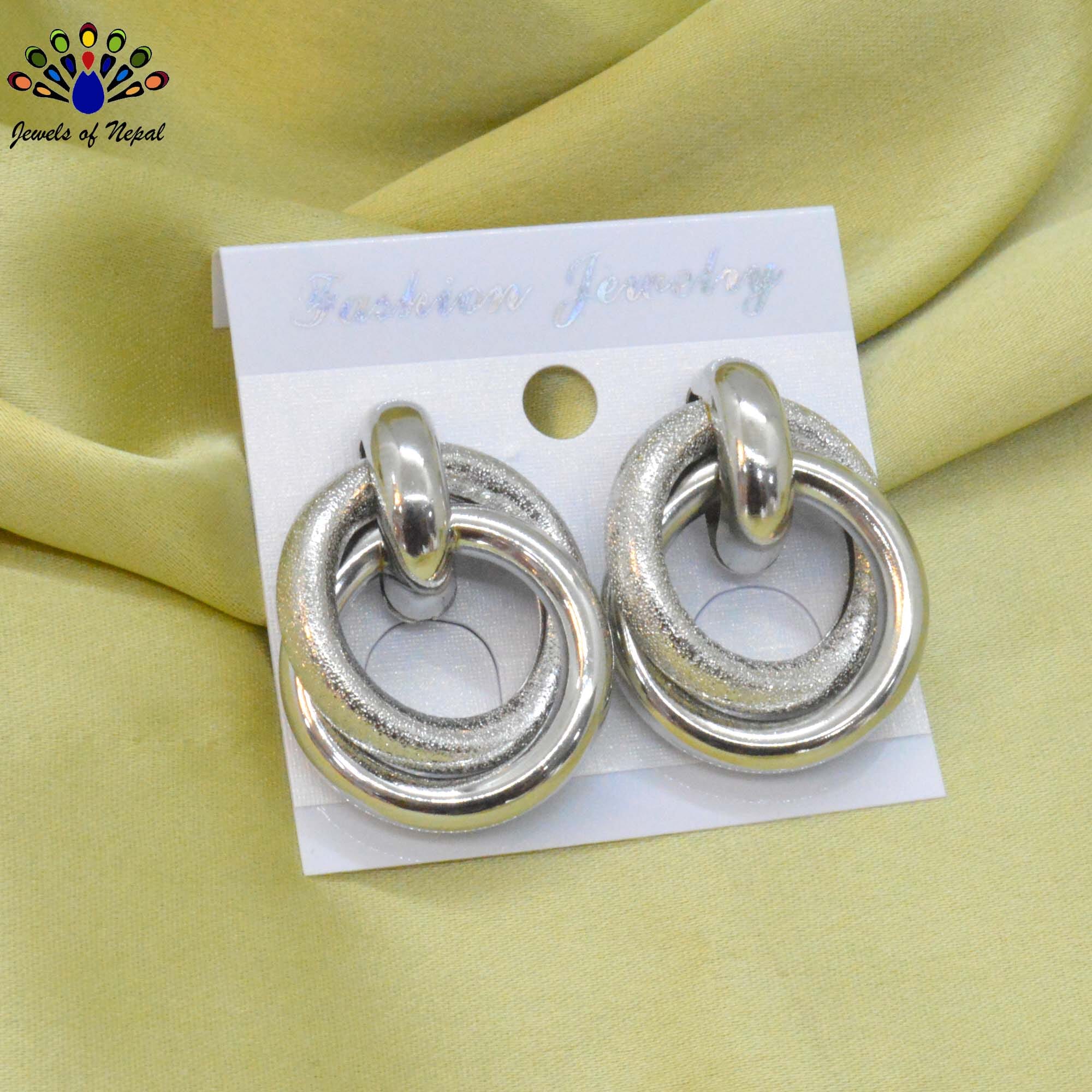 Jewels of Nepal Golden/Silver Twisted Circular Knot Designed Trendy Style Ear Studs For Women - Image 2
