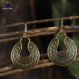 Antique Golden/Silver Toned Aztec Patterned Earrings - Jewels of Nepal