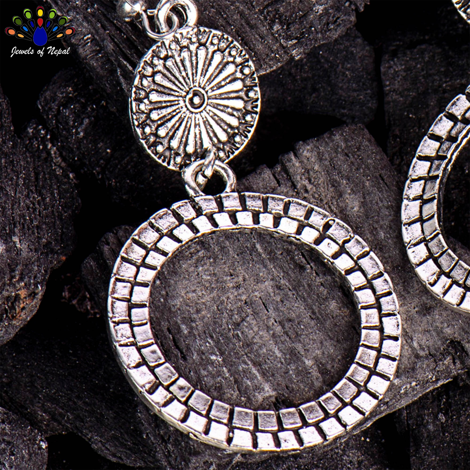 Golden/Silver Aztec Patterned Double Circular Earrings For Women - Image 3