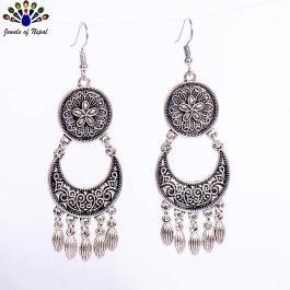 Metal Flower Curved Dangle Earrings