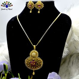 American Diamond & Faux Ruby Studded Floral Jewelry Set For Women