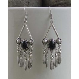 Silver/Black Patterned Chandelier Earrings For Women